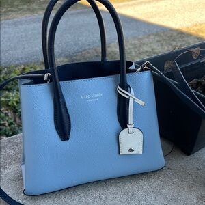kate spade Light Blue and Black Leather Satchel with White Tag